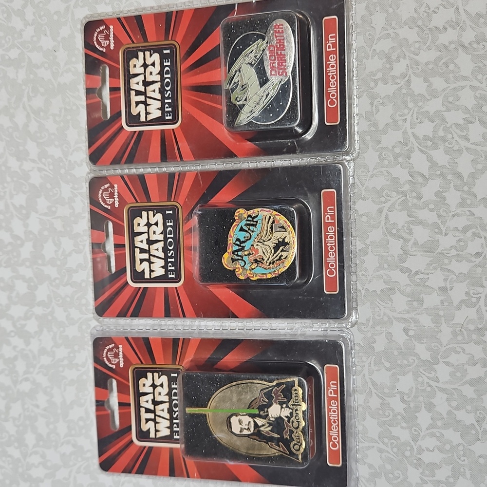 New 1999 Star Wars Episode I Jar Jar & Droud Starfighter Qui-Gon-Jinn Pin Lot